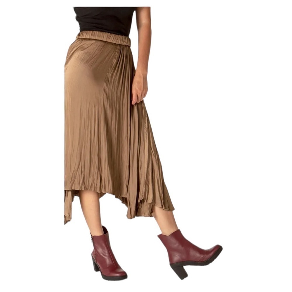 Zara Midi Gold Pleated Asymmetric Flowy Skirt Size S